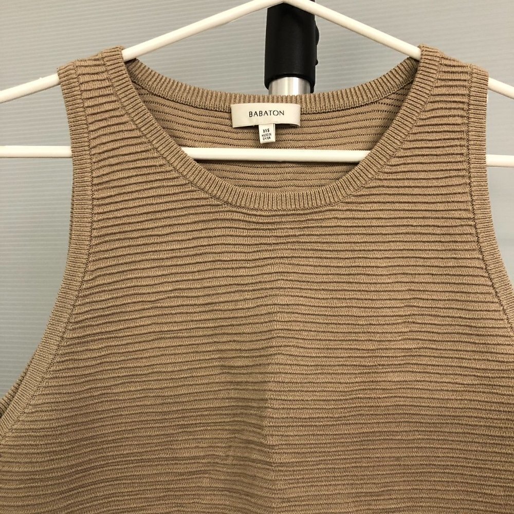 ARITZIA BABATON Alrik Beige Textural Knit Crewneck Light Crop Tank Top Sz XXS - Picture 3 of 7